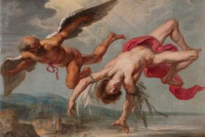 A ambição de Ícaro o levou à morte.