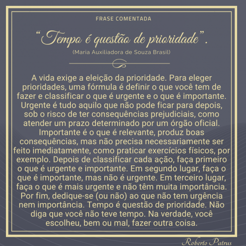 Tempo é questão de prioridade